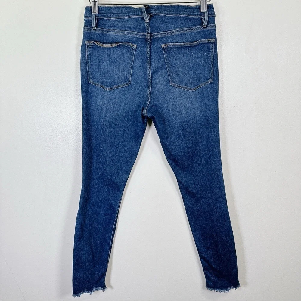 Frame Le High Skinny Medium Wash Chew Hem Jeans - Picture 12 of 12
